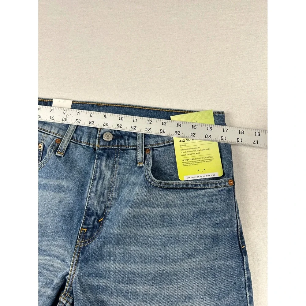 Levis 412 Slim Shorts Mens 34 Blue Denim Flex Stretch Cut Off Raw Hem 39387-0016